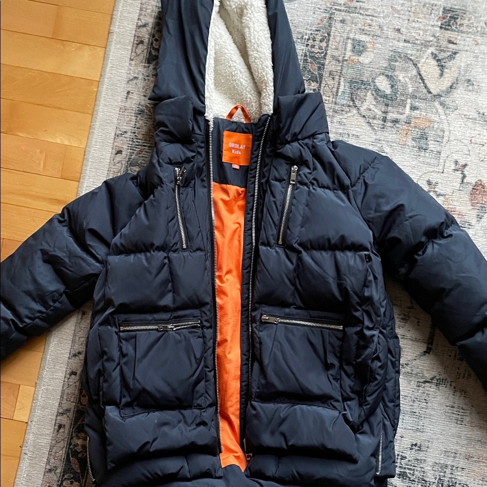 Orolay kids Navy Puffer Jacket with Orange Lining